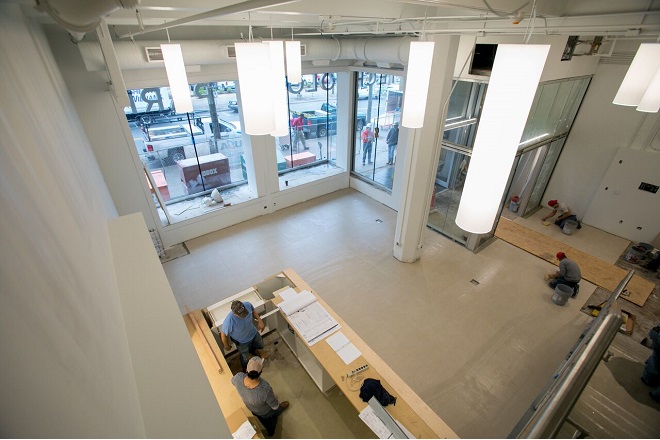 The lobby and coffee shop of the Little Rock Technology Park's anchor facility at 417 Main St.