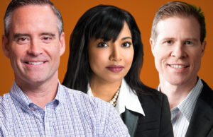 From left, Tyson CEO Tom Hayes; Sally Grimes, president of North American retail; and Andy Callahan, president of North American food service and international.