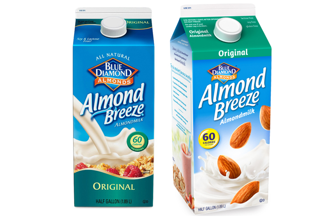 Blue Diamond's "all natural" claim (left) has been dropped from its current packaging (right).