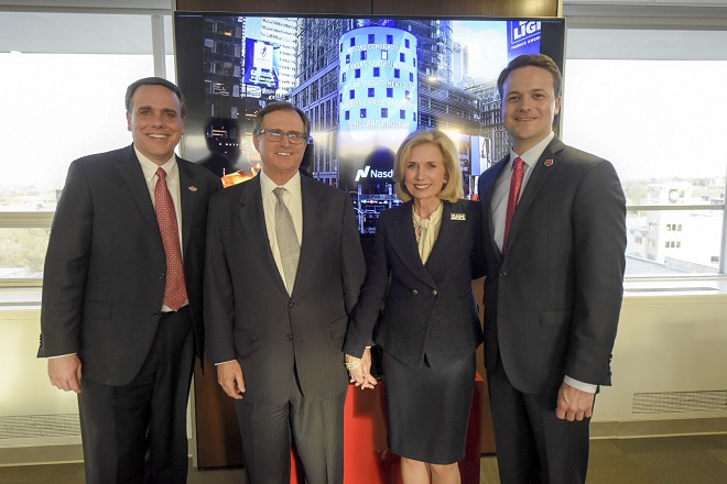From left to right: Shane Hunt, dean of the A-State business college; Curt and Chucki Bradbury; and Jason Penry,&nbsp;vice chancellor for university advancement.