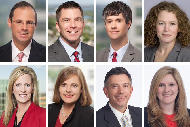 Members of Mitchell Williams Selig Gates & Woodyard PLLC- Top row: Benjamin D. Brenner, Jason T. Browning, John S. Bryant, Adria W. Conklin. Bottom row: Wendy L. Johnson, Margaret A. Johnston, Scott Provencher and Mandy Stanton.
