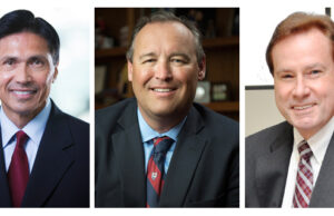 The three finalists for Arkansas State's chancellor position are, from left, Dr. Alan Shao, dean of the School of Business at The College of Charleston in South Carolina; Dr. Kelly Damphousse, dean of the College of Arts and Sciences at the University of Oklahoma; and Dr. Ronald Elsenbaumer, interim provost and vice president for academic affairs at the University of Texas at Arlington.