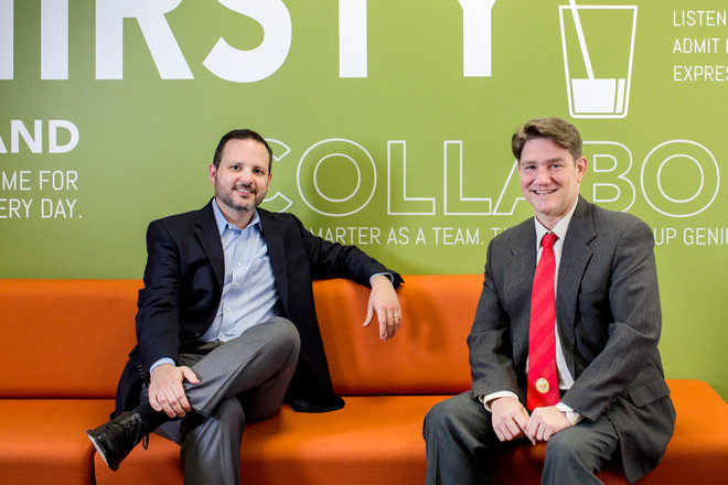 Bob Sanders of the Information Network of Arkansas, left, with Secretary of State Mark Martin, two leaders in e-government.