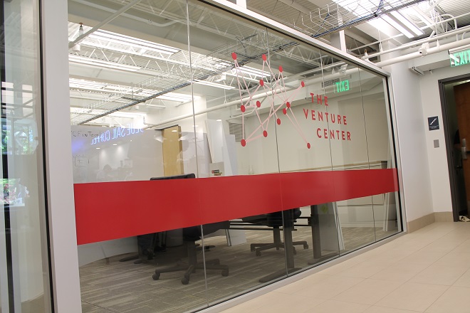 The facade of the Venture Center's space on the first floor of the Little Rock Tech Park.