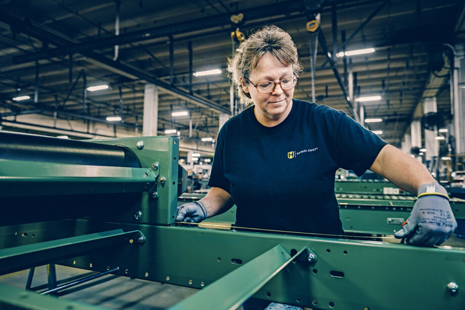 A production worker at Hytrol, the world’s top manufacturer of conveyors, according to President David Peacock. “The two larger material-handling equipment suppliers are larger because they do other things,” he said.