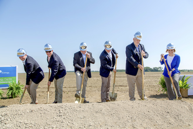 Entergy Arkansas and its partner, NextEra Energy Resources of Juno Beach, Florida, officially break ground on Arkansas' largest solar power plant about seven miles southeast of Stuttgart, near Almyra.