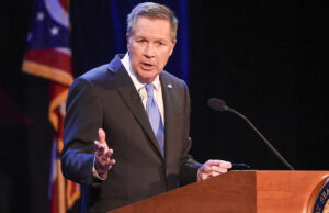 Ohio Governor John Kasich delivers his State of the State speech in Sandusky, Ohio, on April 4.
