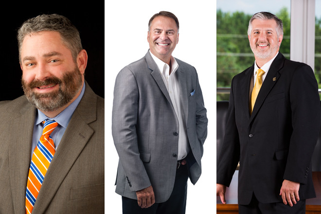 From left: Bret Carroll, CEO of Conway Corp; Mayor Bart Castleberry of Conway; and Houston Davis, president of the University of Central Arkansas