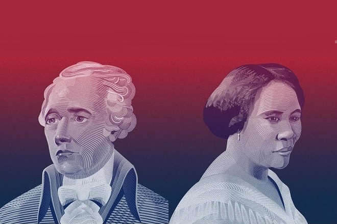 Illustrations of Alexander Hamilton and Madam C.J. Walker. Both will be featured as heroes of captialism in Stephens Inc.'s film series.&nbsp;