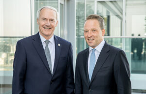 Gov. Asa Hutchinson meets with Lanxess CEO Matthias Zachert at the frim's headquarters in Cologne, Germany.&nbsp;Lanxess owns Chemtura Corp., which has more than 500 employees in Arkansas.&nbsp;
