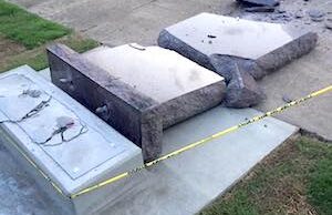 The Ten Commandments monument outside the state Capitol on Wednesday.