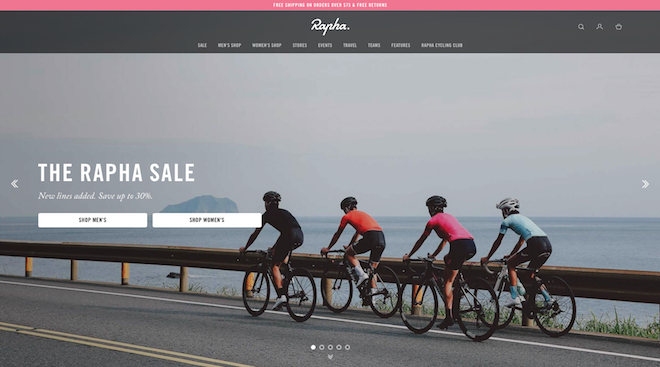 Rapha sells through 20 websites and ships to more than 100 countries.