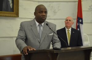 University of Artemisa Proctor/President Carlos Eduardo Suarez Ponciano speaks Wednesday during the agreement signing event. On the left is SAU President Trey Berry.