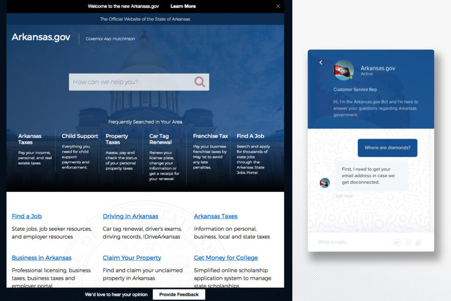 Users of the official online portal for the state of Arkansas, Arkansas.gov, can now find assistance through artificial means.