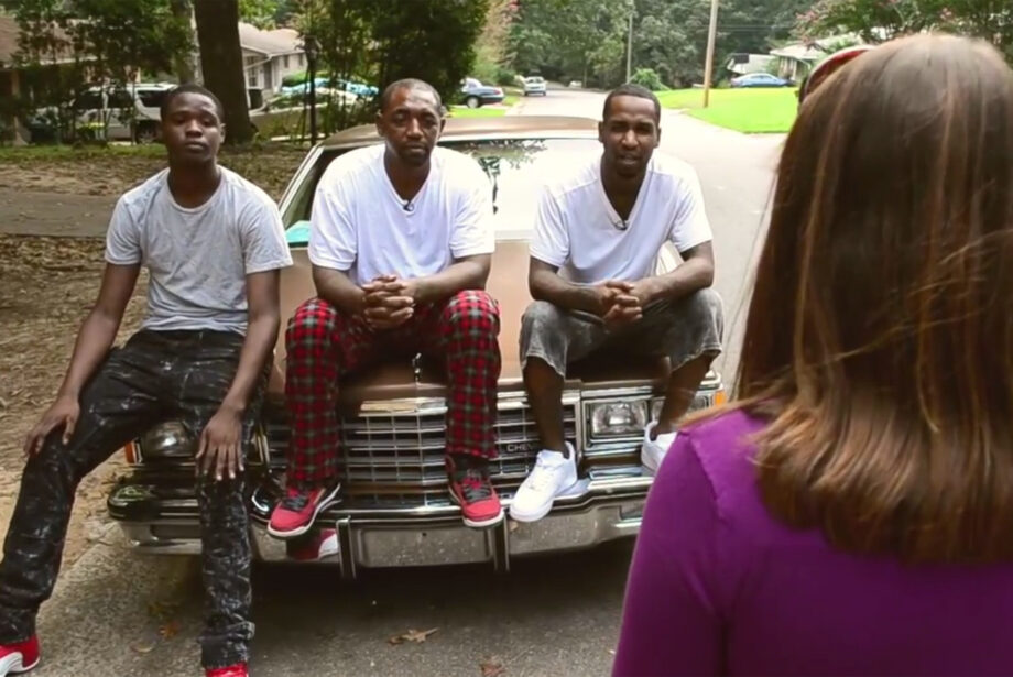 KARK Reporter Marci Manley speaks with Brian Silva (third from left) and others in a report for HuffPost's "Listen to America" series.