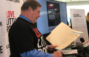 Little Rock Mayor Mark Stodola proclaims the city's "break-up" with Amazon.