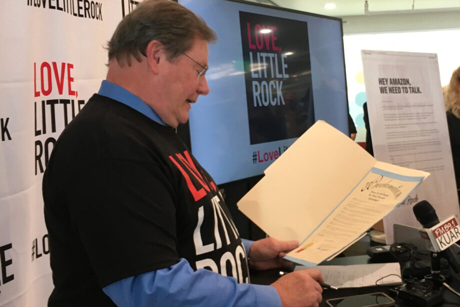 Little Rock Mayor Mark Stodola proclaims the city's "break-up" with Amazon.