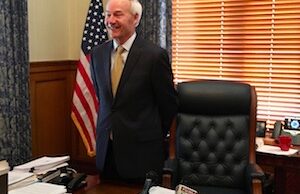Gov. Asa Hutchinson, after talking to reporters in his office on Tuesday.