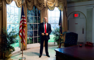 A wax figurine of President Donald Trump stands at Madame Tussauds in New York.