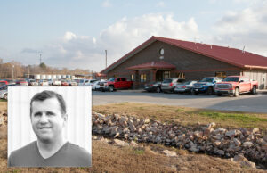 The headquarters of Redstone Construction Group, which was led by Michael Lasiter (inset), on West Dixon Road in Little Rock.