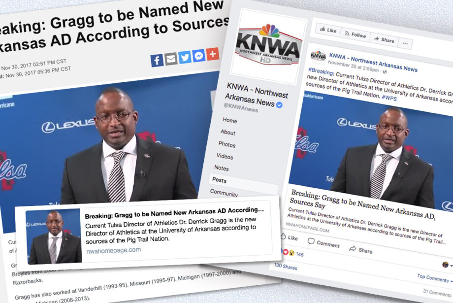 News traveled fast of Derrick Gragg's hiring as University of Arkansas athletic director &ndash; even though that news turned out to be completely wrong.