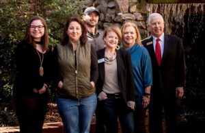 From left, Downtown Hot Springs Treasurer Mackenzie Simon, Vice President Michelle Harrison; Past President Paul Lynch; Past President Cindy Wagstaff; At-Large Director Karolyn Fankhouser; and President Benny Baker.