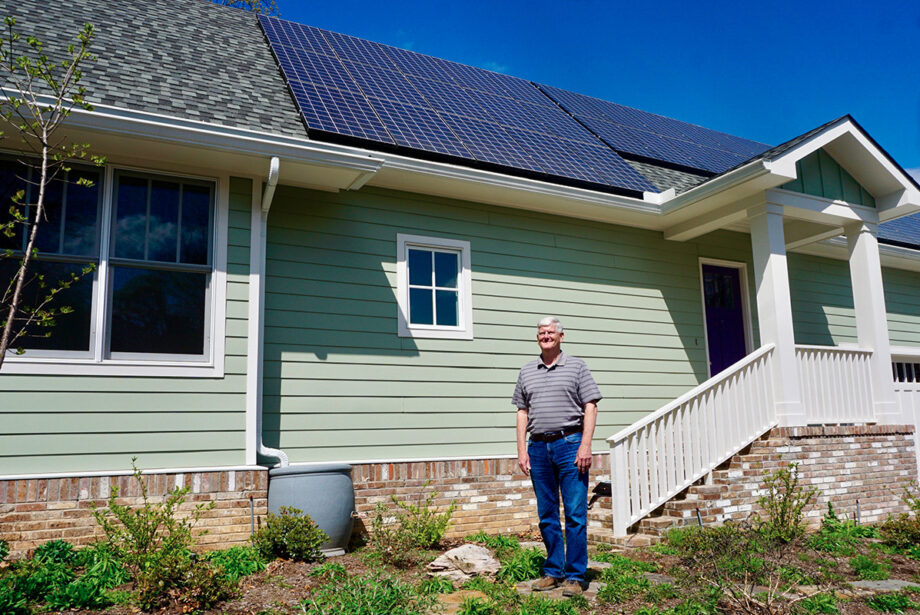 Builder Keith Wingfield at a net-zero, high-efficiency home powered by solar panels that he built at 2501 N. Pierce St. in Little Rock.