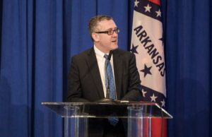 After giving a presentation on the U.S. economy, St. Louis Fed James Bullard takes questions last week from an overflow audience of mostly bankers attending the Arkansas Bankers Association's and Arkansas State Bank Department&rsquo;s Day with the Commissioner in Little Rock.&nbsp;
