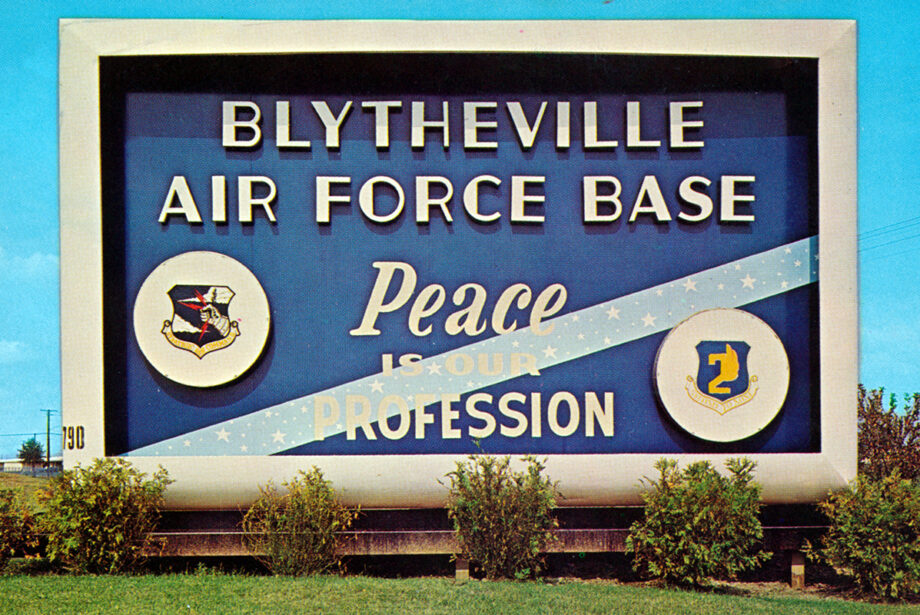 The Air Force base's front sign was featured on a 1960's postcard distributed by the U.S. Air Force.