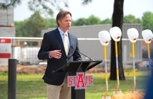 Tim O'Reilly, CEO of&nbsp;O'Reilly Hospitality Management, at the groundbreaking ceremony for the&nbsp;Red Wolf Convention Center and Embassy Suites Hotel project at Arkansas State University.