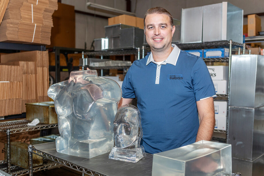 Clear Ballistics owner Joel Edwards was in information technology at USA Truck when he started tinkering with recipes for ballistic gelatin. “I was looking at different jellies, different fishing lures, a lot of different products. I was mixing products together to see how they reacted,” he said.
