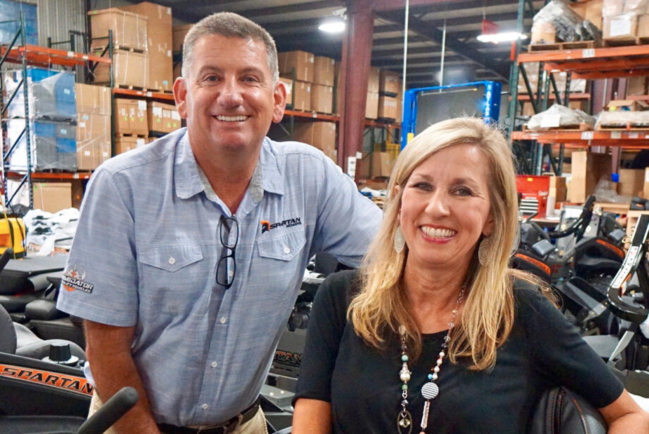 Robert and Becky Foster on the floor of the Intimidator manufacturing facility in Batesville. The two run the business together, with Robert as company president and Becky as vice president.