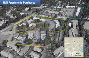 In North Little Rock, Summertree Apartments, bordered in blue, and Valley View Apartments, bordered in yellow, were both sold to a Houston company for a combined $6.4 million.