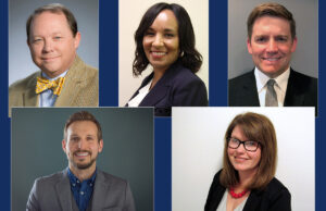 Clockwise from top left: Bentley Wallace, Marico Howe, John Lewis, Christy Oberste and Mason Campbell have been named deans of five University of Arkansas-Pulaski Technical College divisions.