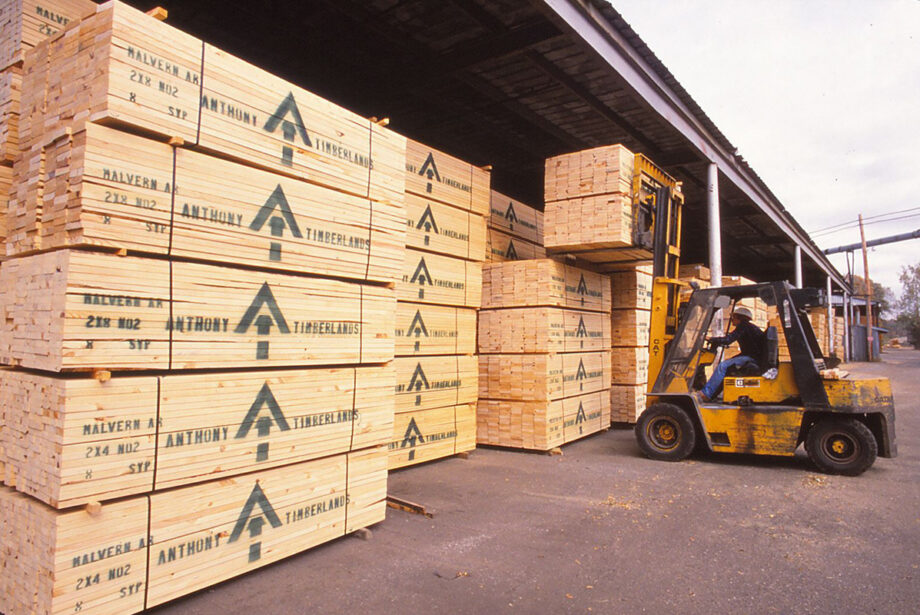 Prices for timber products like these from Anthony Timberlands Inc. in Bearden are at historic highs, but many growers and lumber mills cannot get their products to market because of a longtime shortage of truck drivers that is growing worse.