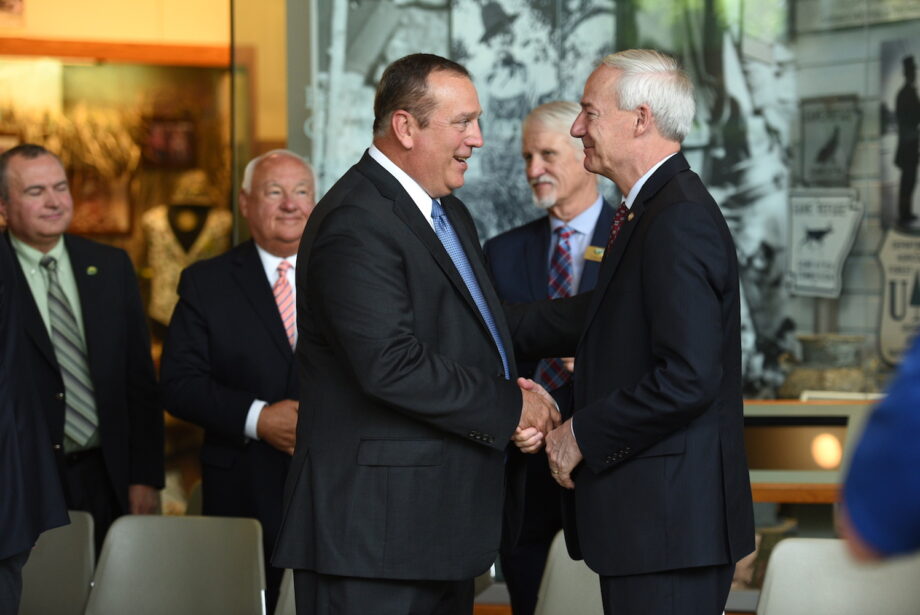 JD Neeley, left, with Gov. Asa Hutchinson, who appointed Neeley to the Arkansas Game and Fish Commission.