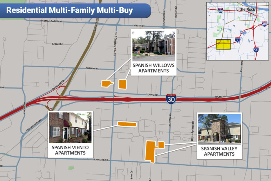 Three southwest Little Rock apartment properties were bought by BBR Oil LLC, led by Iowa City investor David Barker.