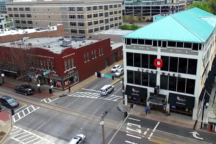 Stone Ward's offices in downtown Little Rock as seen from about 60 feet above street level.