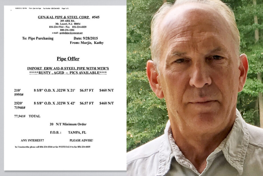 Eugene Kalsky pictured with a copy of the fax that cost him $12.5 million.