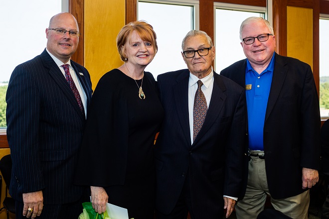Mike Hutchison, Arkansas Tech University vice president for advancement;&nbsp; Robin Bowen, ATU president; Bert Mullens, distinguished alumnus of ATU; and Charles Blanchard, chairman of the ATU Board of Trustees.