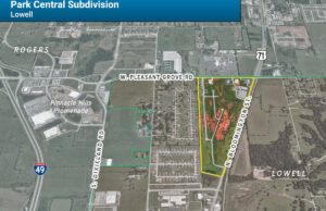 Construction on new homes in Lowell's Park Central subdivsion, outlined in yellow, is slated to begin this month.