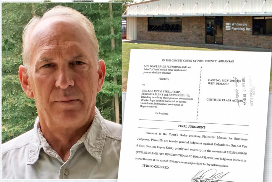 M. S. Wholesale Plumbing of Russellville, top right, received a $12.5 million judgment against Eugene Kalsky, left, and his New Jersey pipe and steel company.
