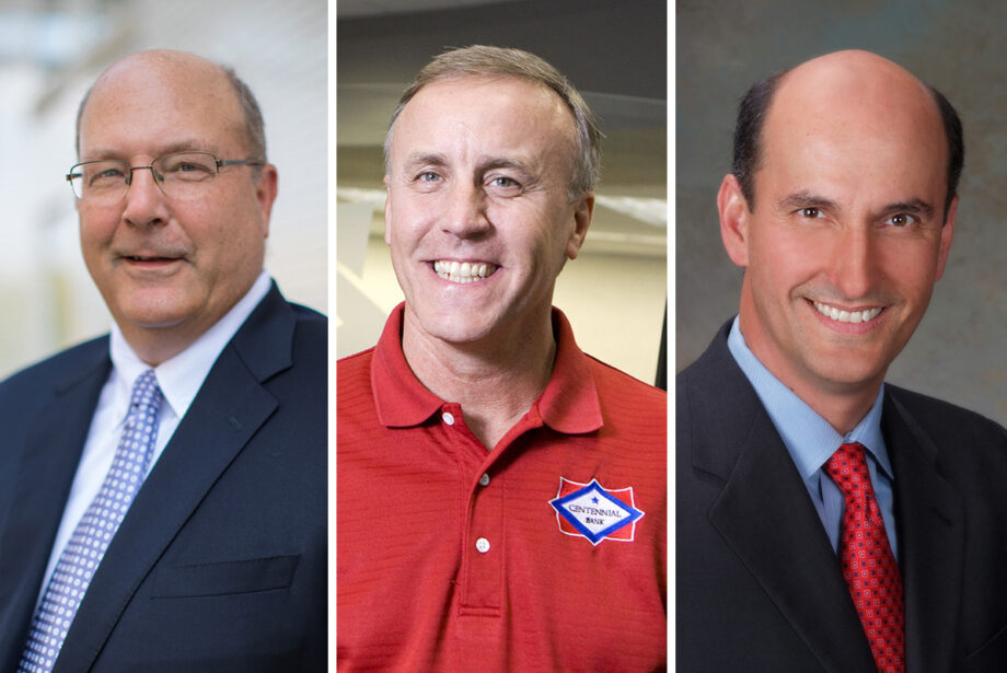 Andrew Meadors, CEO of Sunstar Insurance Group’s Arkansas operations; Tracy French, CEO and president of Home BancShares’ Centennial Bank and Phil Tappan, executive vice president of financial services for Simmons Bank