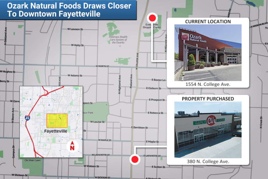 Ozark Natural Foods' new property at 380 N. College Ave. in Fayetteville is just one mile south of its present location within the Evelyn Hills Shopping Center.