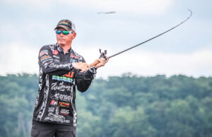 Texas angler Jeff Sprague fishes for bass at Potomac River in Marbury, Maryland, in June 2017.
