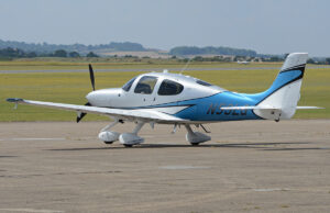 A Cirrus SR 22T airplane, the same make and model as the one Bill Simon parachuted in a 2015 emergency landing in Fayetteville.