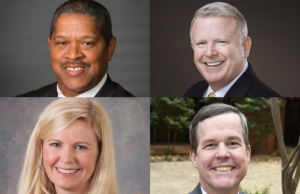 From top left and clockwise: Ronnie Dedman president of AT&T Arkansas; David Peacock, president of Hytrol Conveyor Co.; Laura Landreaux, president & CEO of Entergy Arkansas Inc.; and Dr. Cam Patterson, chancellor of the University of Arkansas for Medical Sciences.
