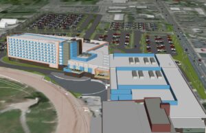 Aerial view of the $100 million expansion Oaklawn plans to begin after the 2019 racing season. Rendering by HBG Design of Memphis.