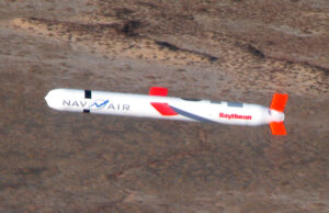 A Tactical "Tomahawk" Block IV cruise missile, conducts a controlled flight test over the Naval Air Systems Command (NAVAIR) western test range complex in southern California.