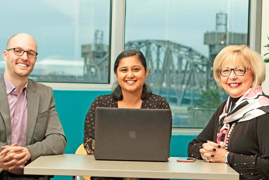 Stone Ward President Millie Ward, right, with two key members of her team, Brett Parker and Ritika Chakrabarty.
